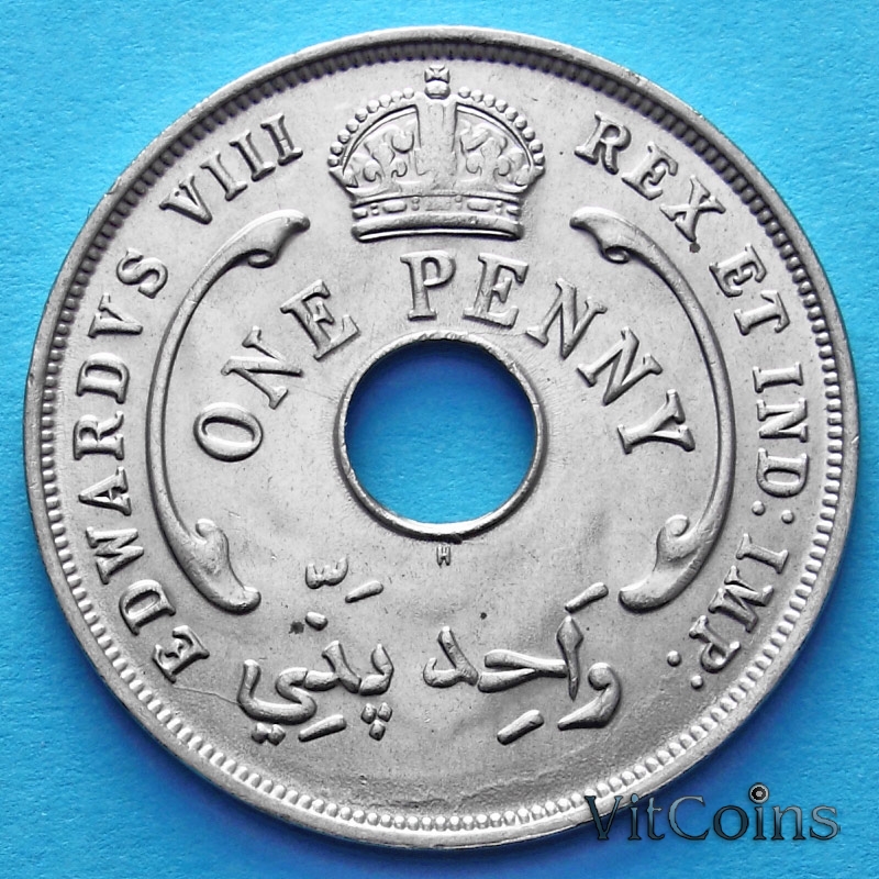 Монета Британской Западной Африки 1 пенни 1936 год. Н
