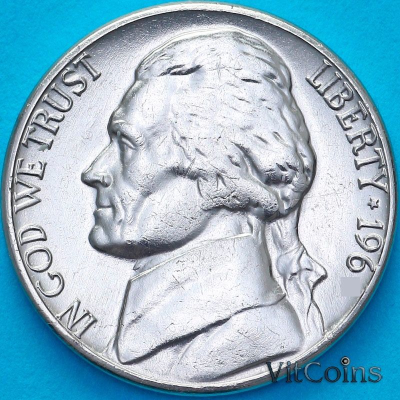 Монета США 5 центов 1963 год. Томас Джефферсон. D