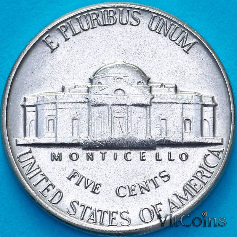 Монета США 5 центов 1963 год. Томас Джефферсон. Филадельфия