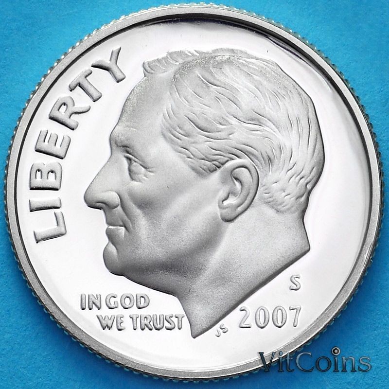 Монета США 10 центов 2007 год. S. Пруф