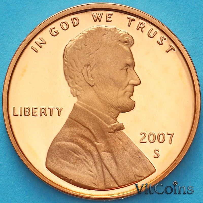 Монета США 1 цент 2007 год. Пруф. S