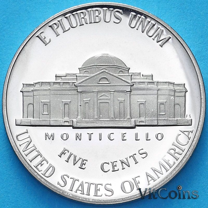 Монета США 5 центов 2007 год. S. Пруф