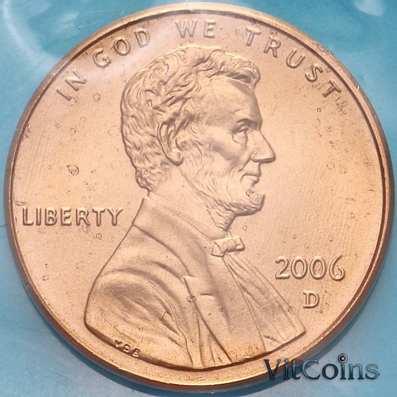Монета США 1 цент 2006 год. D