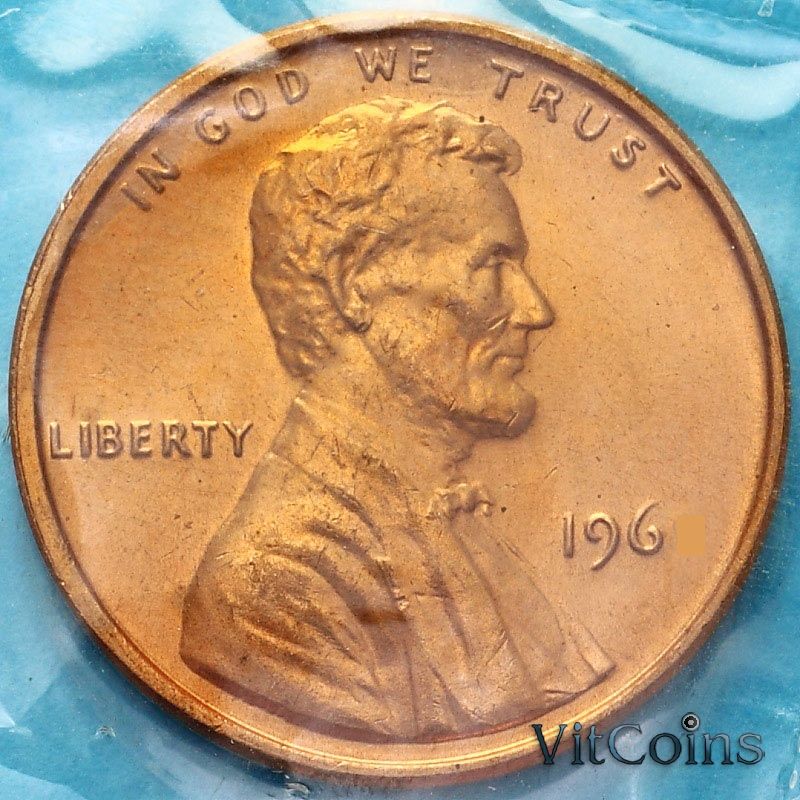 Монета США 1 цент 1965 год. Р