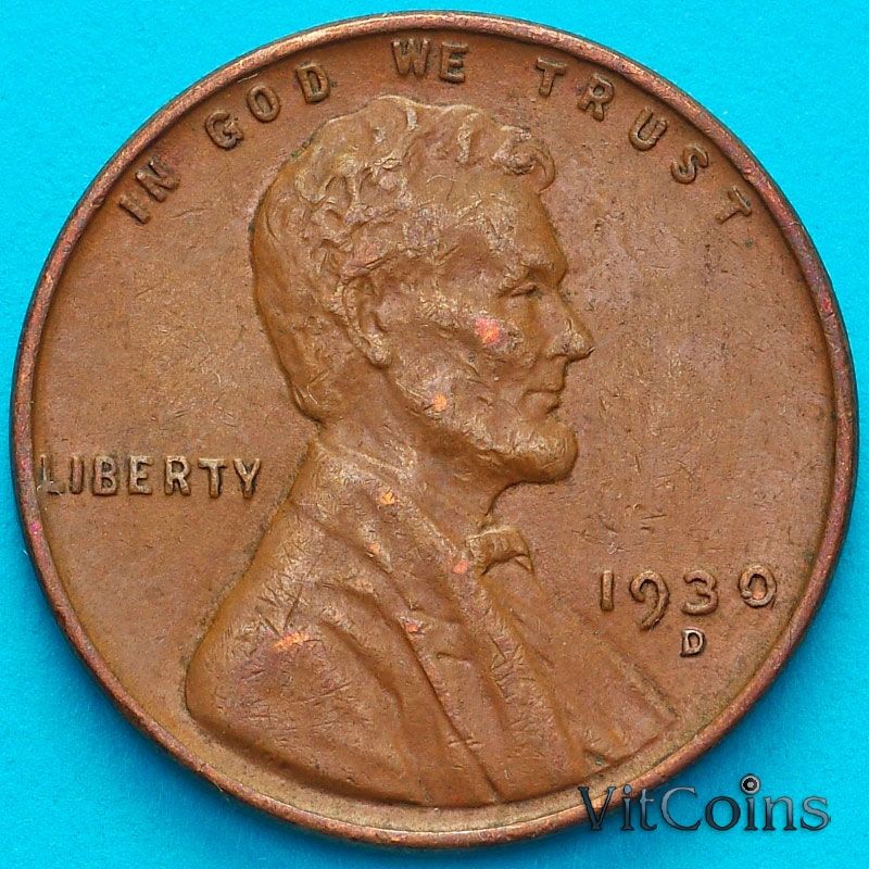 Монета США 1 цент 1930 год. D
