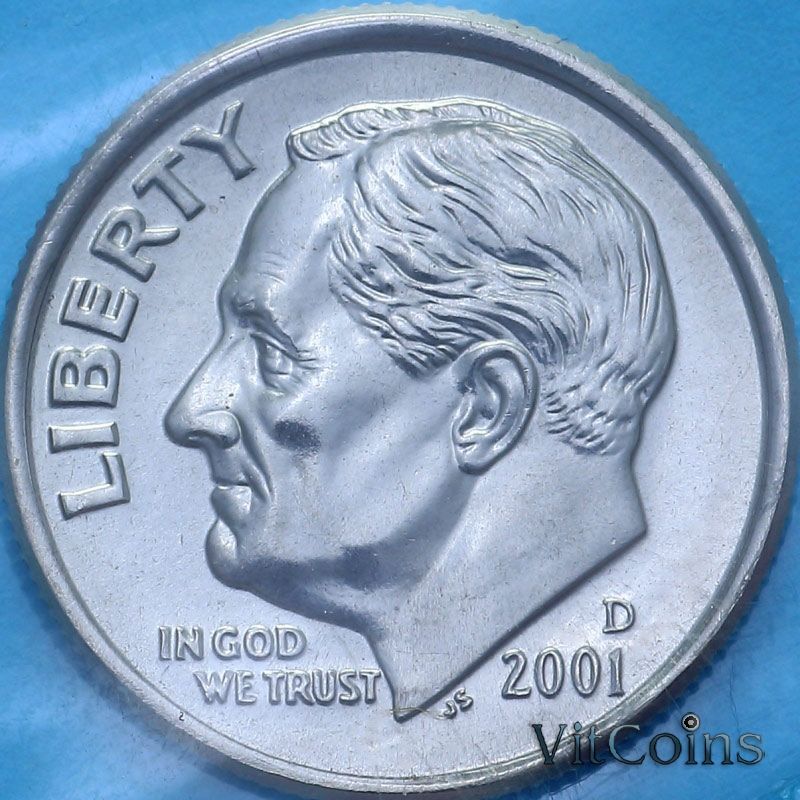 Монета США 10 центов 2001 год. D. BU