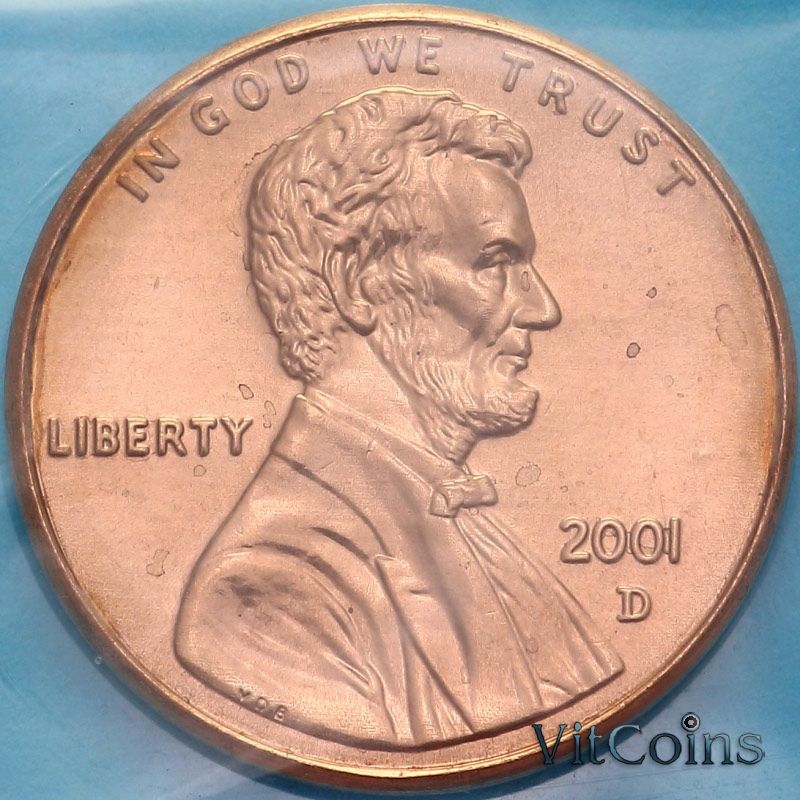 Монета США 1 цент 2001 год. D