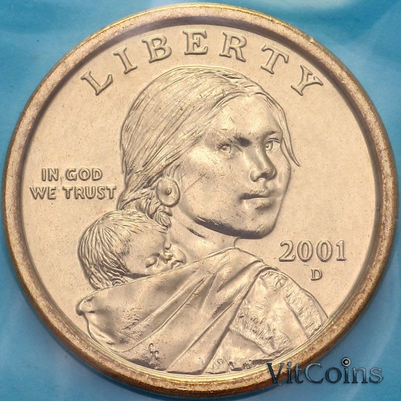 Монета США 1 доллар 2001 год. Сакагавея. Парящий орел. D. BU