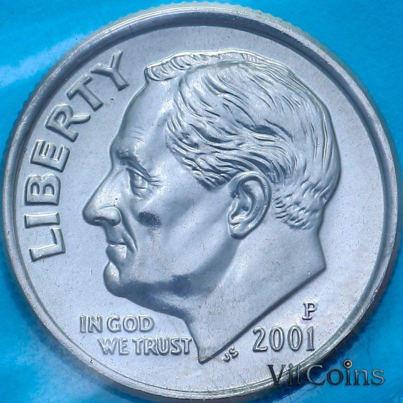 Монета США 10 центов 2001 год. P. BU