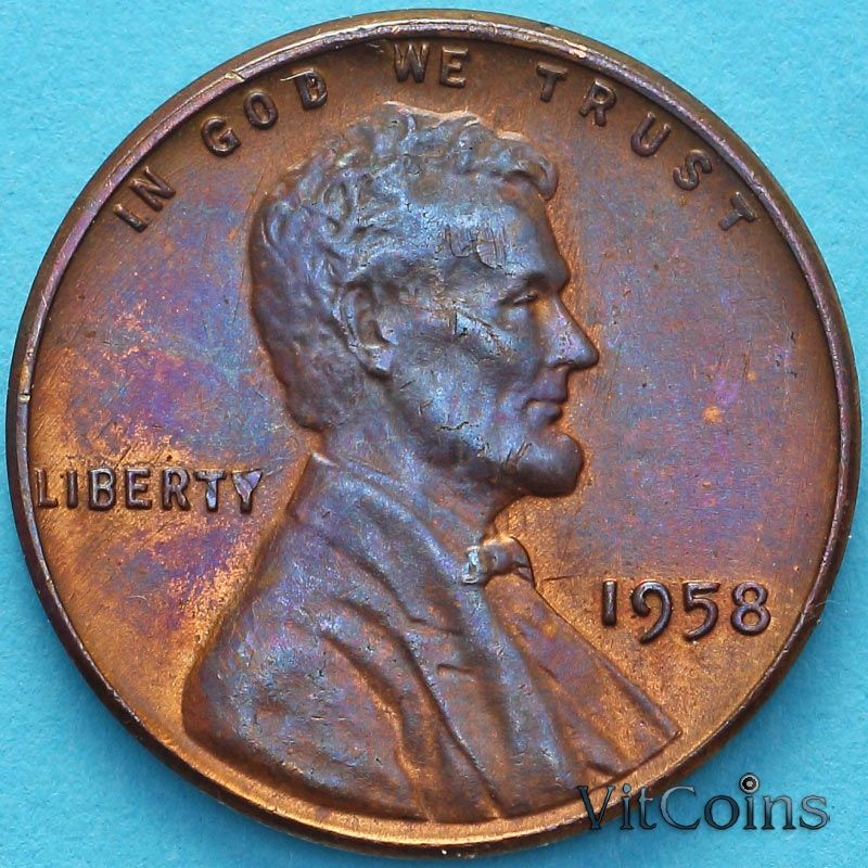 Монета США 1 цент 1958 год. Филадельфия