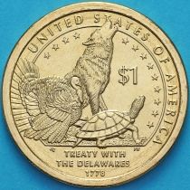США 1 доллар 2013 год. Сакагавея. Делаверский договор 1778 года. D.