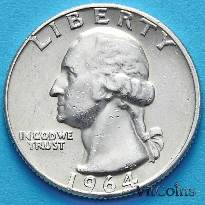 Монета США 25 Центов 1964 год. D. Серебро