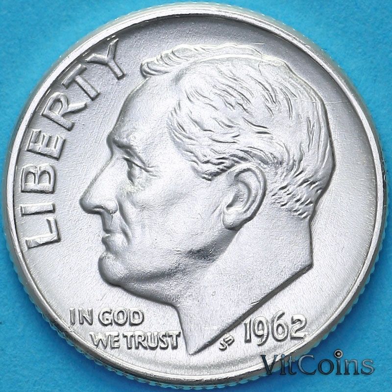 Монета США 10 центов 1962 год. D