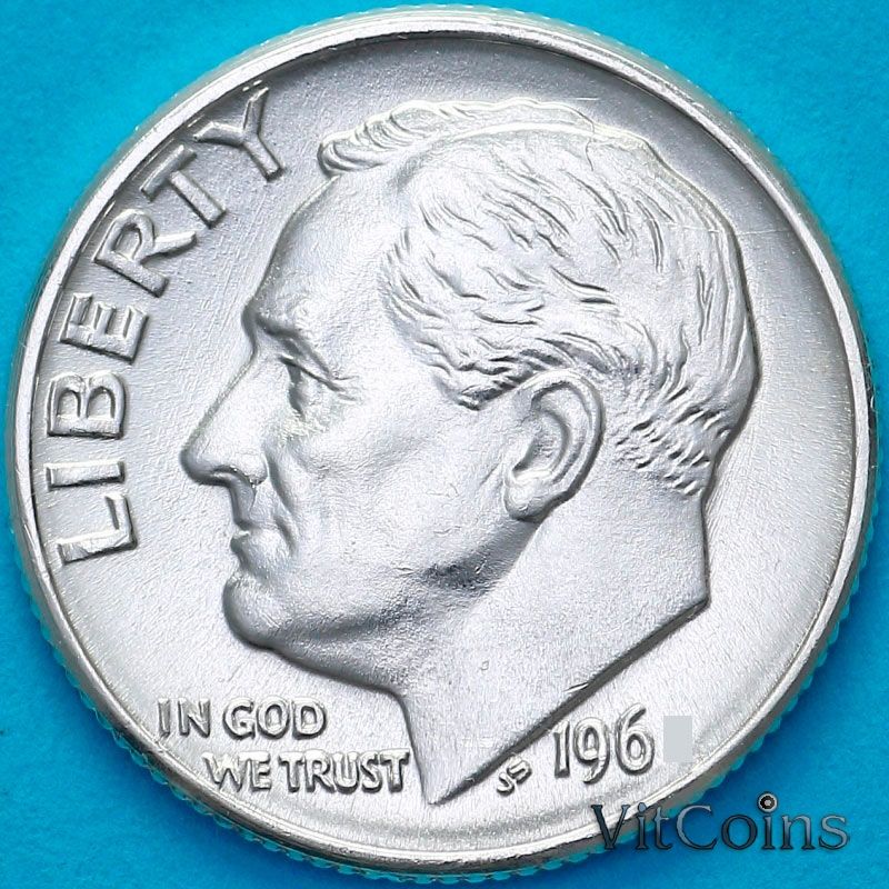 Монета США 10 центов 1963 год. D. UNC