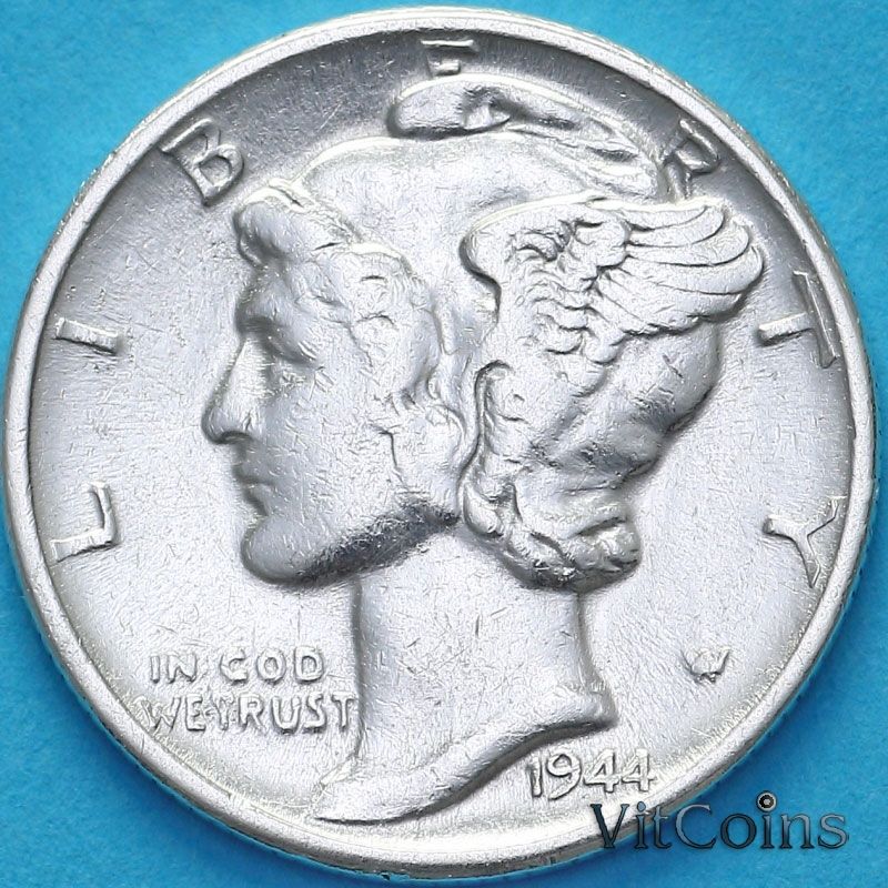 Монета США 10 центов (дайм) 1944 год. VF