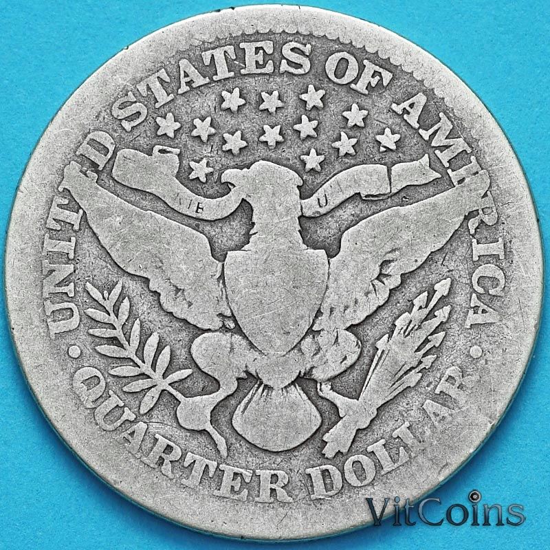 Монета США квотер Барбера (25 центов) 1906 год. Филадельфия. Серебро.