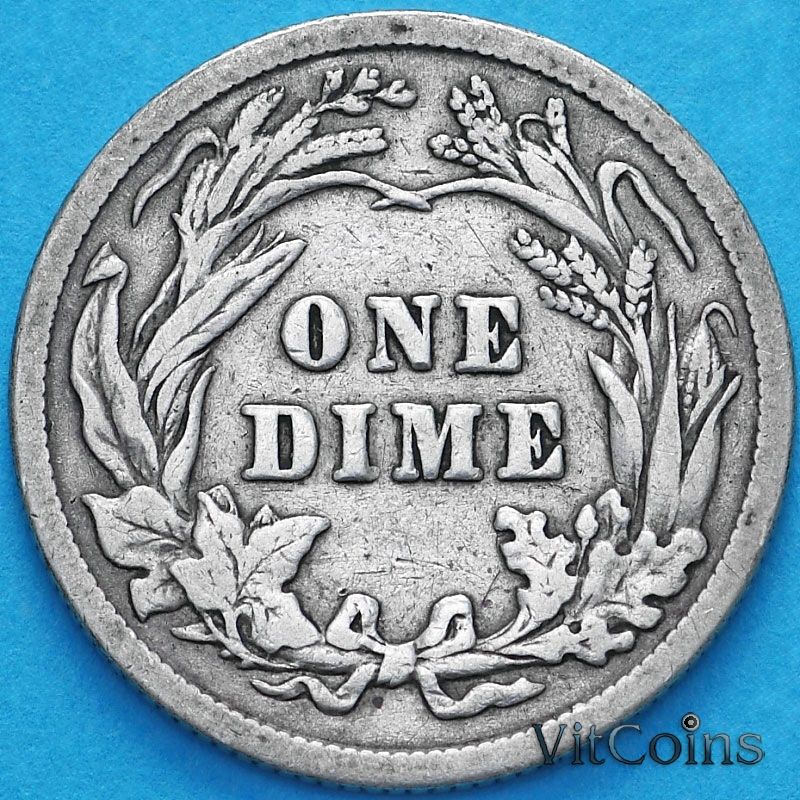 Монета США дайм Барбера (10 центов) 1915 год. Филадельфия. Серебро.