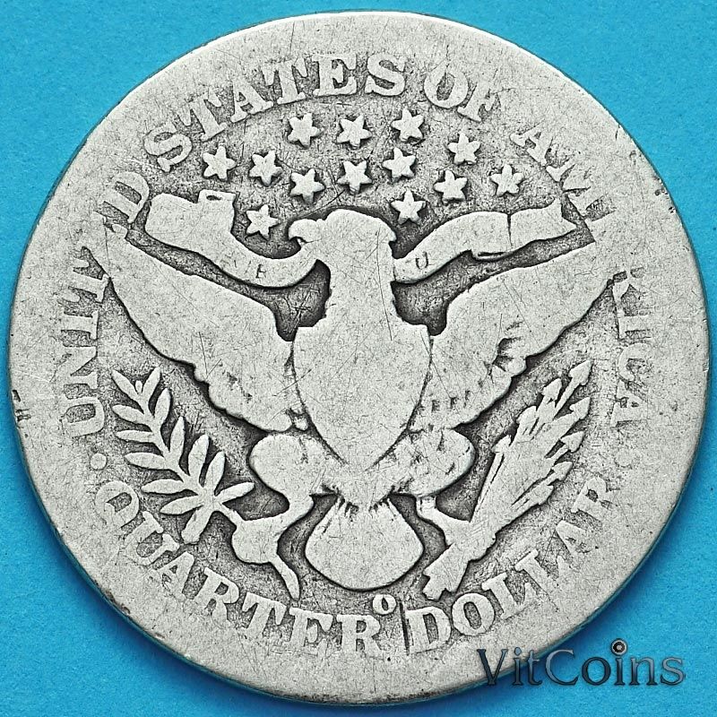 Монета США квотер Барбера (25 центов) 1906 год. О. Серебро.