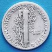 Монета США 10 центов (дайм) 1945 год. D. Серебро