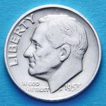 США 10 центов (дайм) 1953 год. D. Серебро