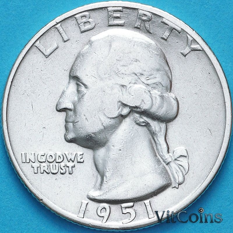 Монета США 25 Центов 1951 год. D. Серебро