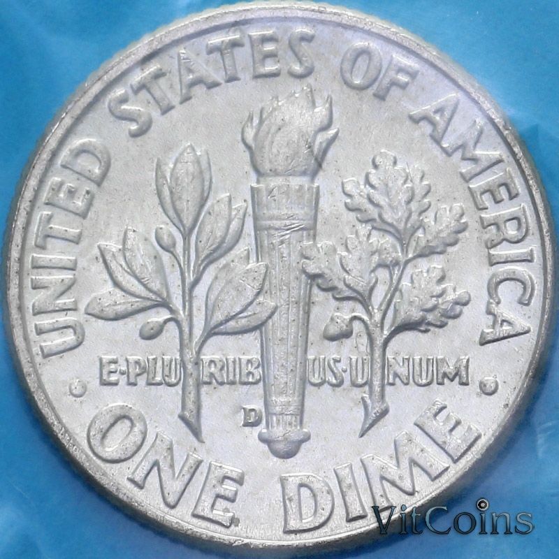 Монета США 10 центов 1964 год. D. UNC