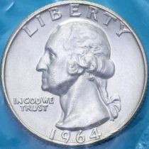 США 25 центов (квотер) 1964 год. D. UNC США 25 центов (квотер) 1964 год. D. UNC