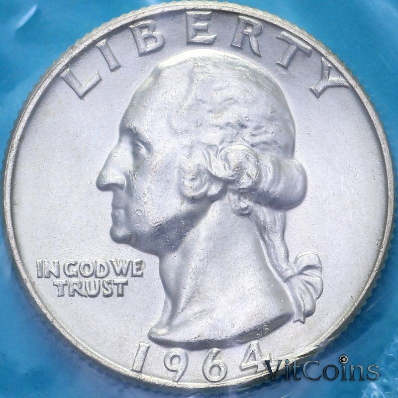 Монета США 25 Центов 1964 год. D. UNC Монета США 25 Центов 1964 год. D. UNC