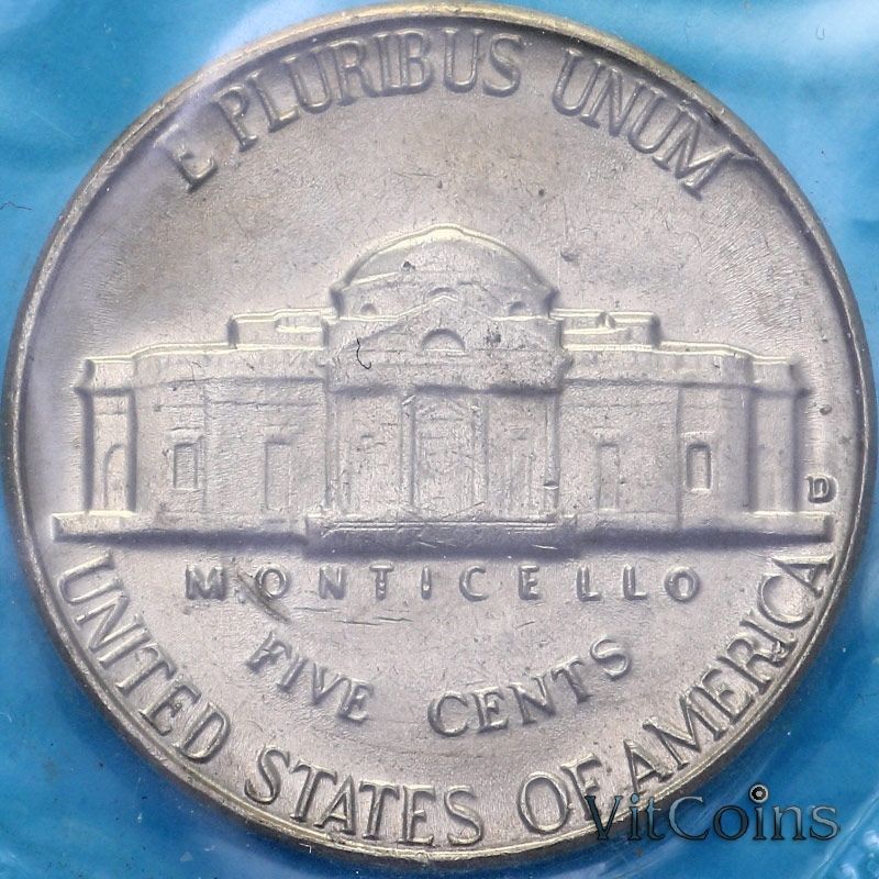 Монета США 5 центов 1964 год. Томас Джефферсон. D
