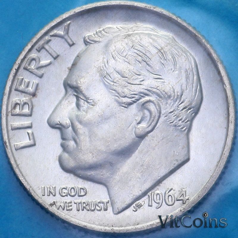 Монета США 10 центов 1964 год. Филадельфия. UNC