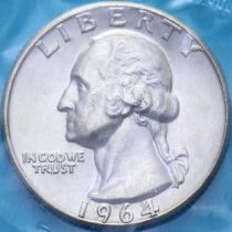 США 25 центов (квотер) 1964 год. Филадельфия. UNC США 25 центов (квотер) 1964 год. Филадельфия. UNC