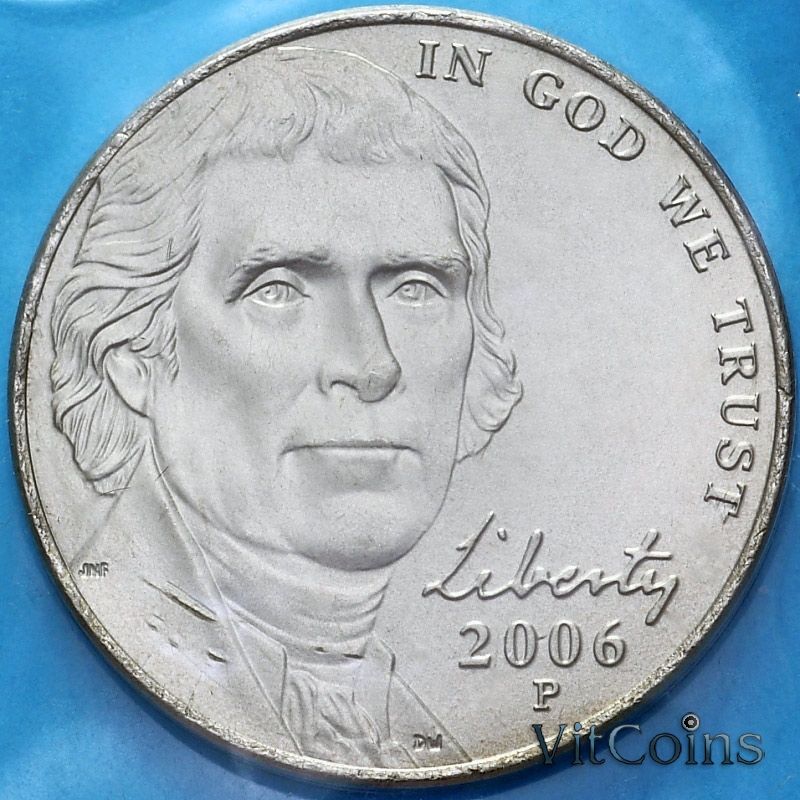 Монета США 5 центов 2006 год. Монтичелло. Р. BU