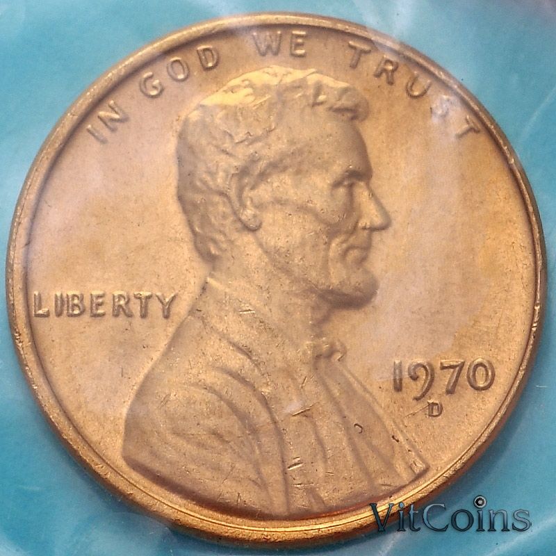 Монета США 1 цент 1970 год. D