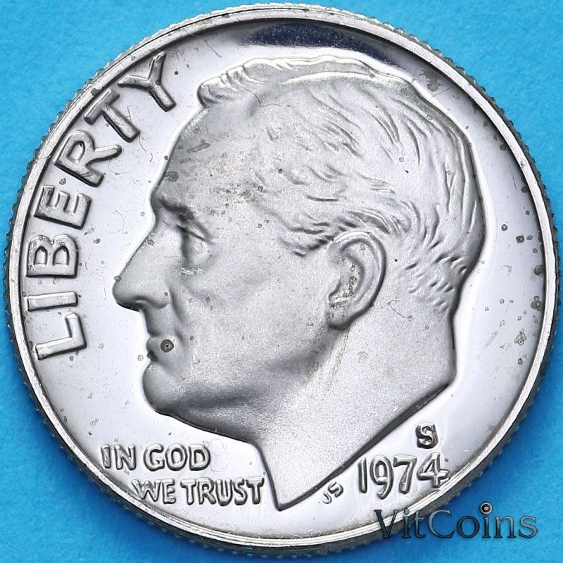 Монета США 10 центов 1974 год. S. Пруф