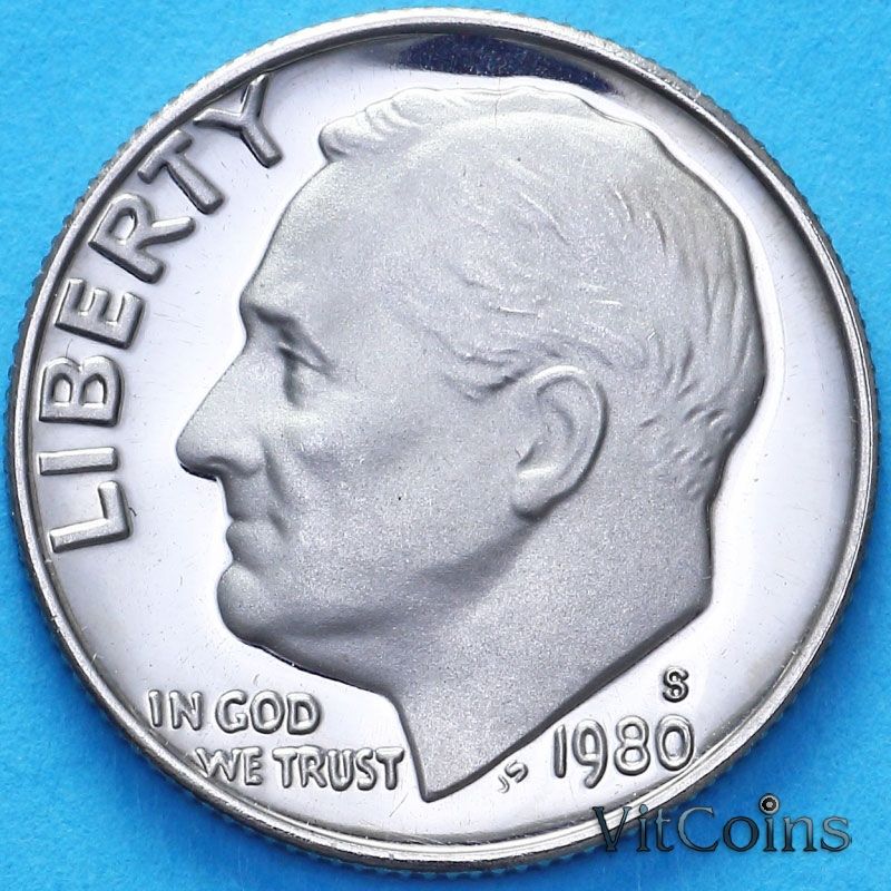 Монета США 10 центов 1980 год. S. Пруф