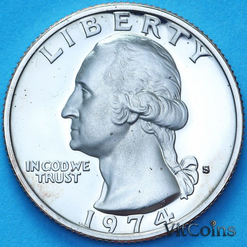 Монета США 25 центов 1974 год. S. Пруф