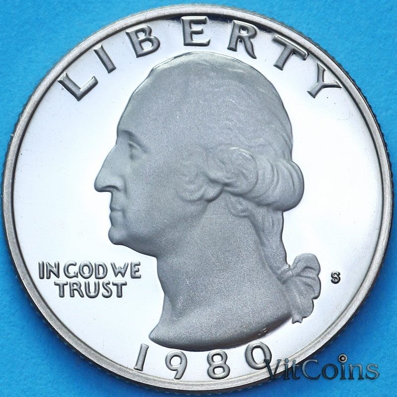 Монета США 25 центов 1980 год. S. Пруф