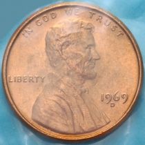 США 1 цент 1969 год. D