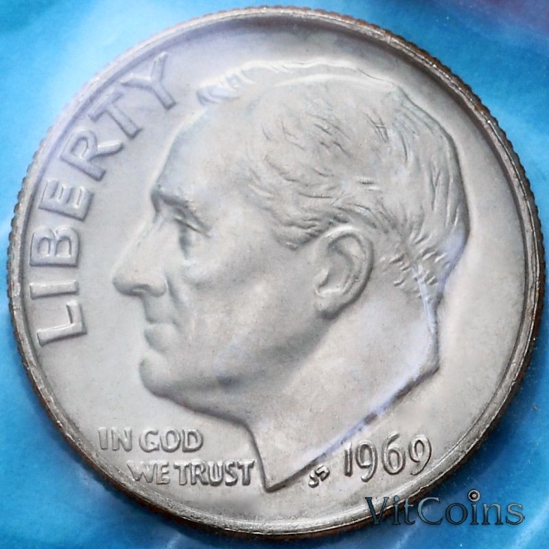 Монета США 10 центов 1969 год.  Р