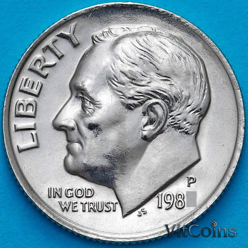 Монета США 10 центов 1989 год. Р
