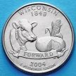 Монета США 25 центов 2004 год. Висконсин. D