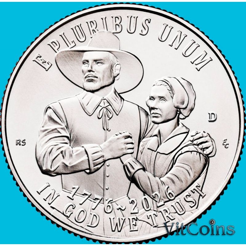 Монета США 25 центов 2026 год. Мэйфлауэрский договор. D