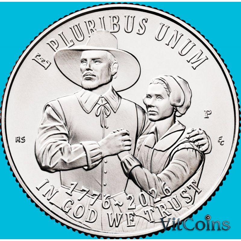 Монета США 25 центов 2026 год. Мэйфлауэрский договор. P