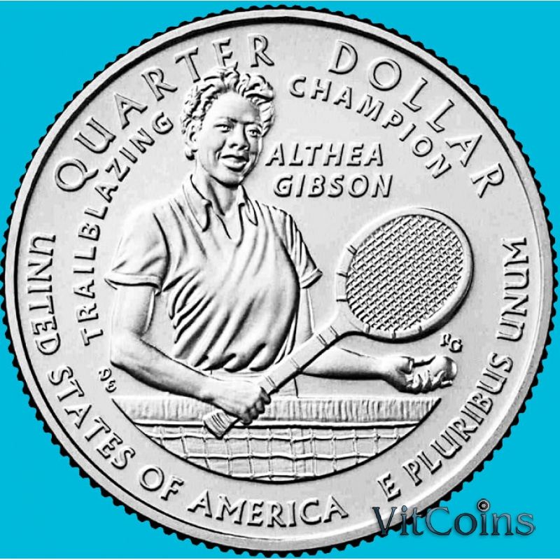 Монета США 25 центов 2025 год. Алтея Гибсон. Р Монета США 25 центов 2025 год. Алтея Гибсон. Р