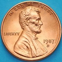 США 1 цент 1987 год. D