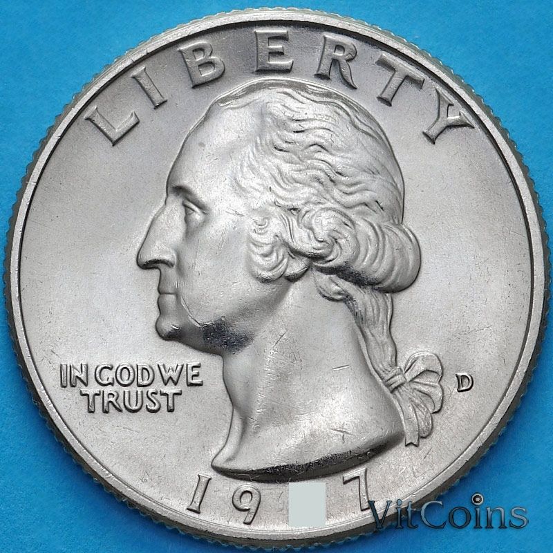 Монета США 25 центов 1997 год. D Монета США 25 центов 1997 год. D