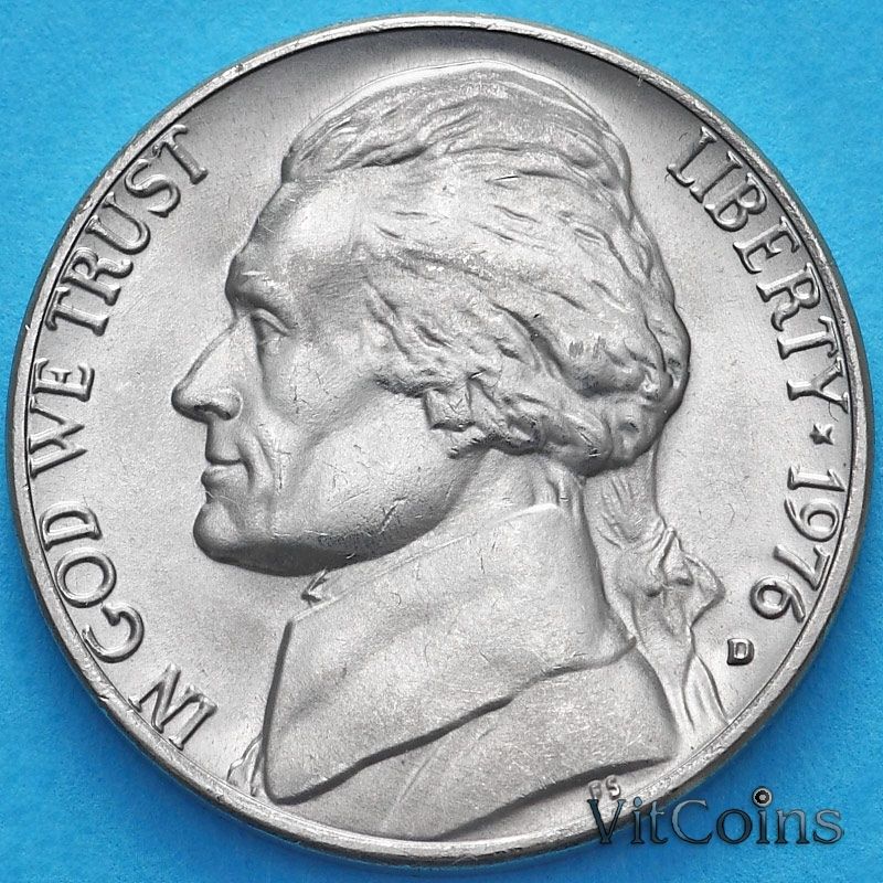 Монета США 5 центов 1976 год. Томас Джефферсон. D.