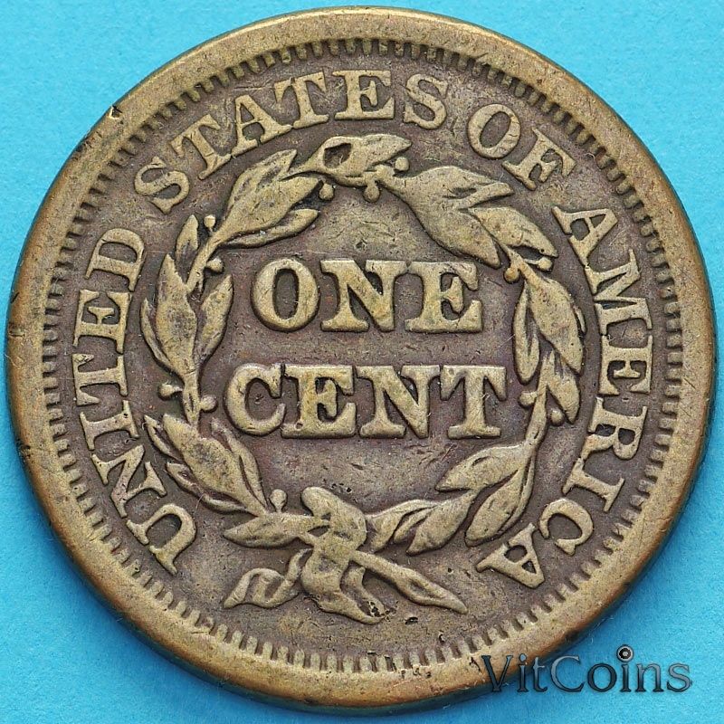 Монета США 1 цент 1851 год. Liberty Head Cent