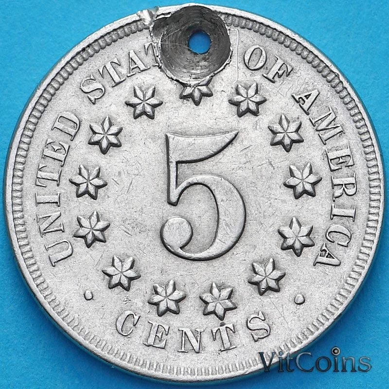 Монета США 5 центов 1867-1883 год. Щит Союза