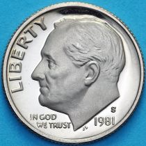 США 10 центов (дайм) 1981 год. S. Пруф